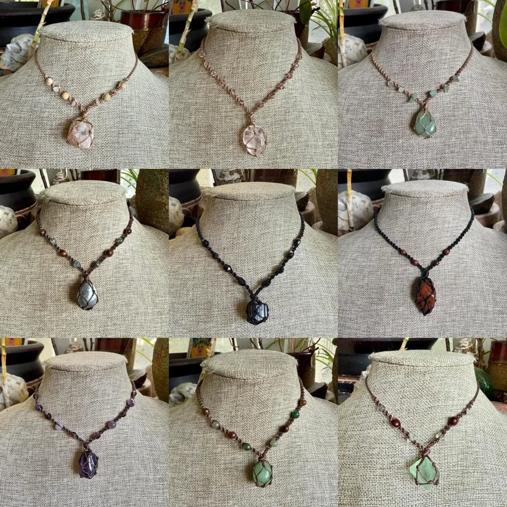 Boho Hippie Micro Macrame Crystal Choker Necklace - Picture 1 of 10